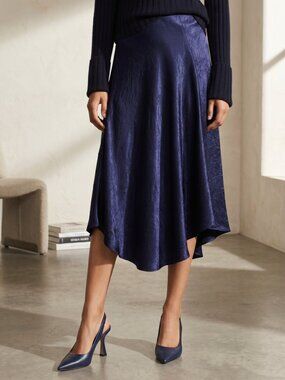 NWT Vince Ink Blue Asymmetric Bias Satin Skirt Size S $255